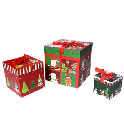 Couvercle et boîte basse de décorations de Noël de boîte-cadeau de carton de Noël avec le ruban