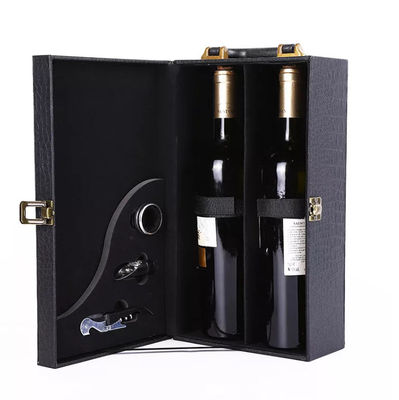 Boîte en cuir PU rigide Emballage de boîte à vin en verre CMJN Vernis 1 2 pcs