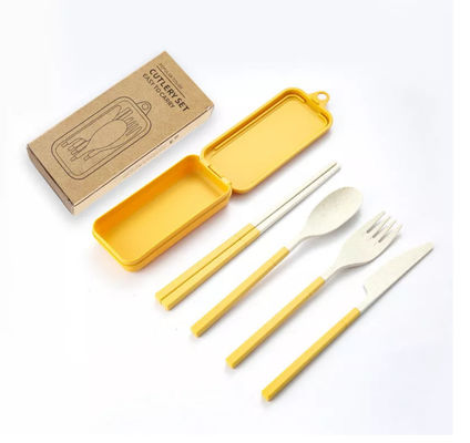 Voyage de empaquetage de boîte d'ensemble de dîner de 3 morceaux avec la vaisselle se pliante de Spork de baguettes