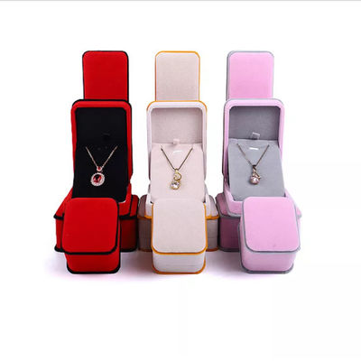 Boîte à bijoux ISO9001 de velours d'OEM Ring Necklace Packaging Box Pink