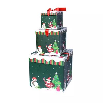 Couvercle et boîte basse de décorations de Noël de boîte-cadeau de carton de Noël avec le ruban