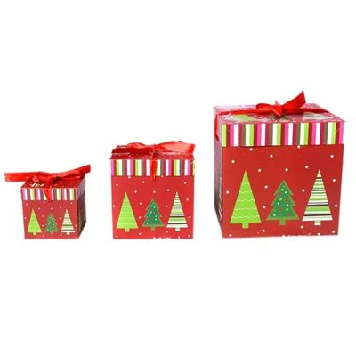 Couvercle et boîte basse de décorations de Noël de boîte-cadeau de carton de Noël avec le ruban